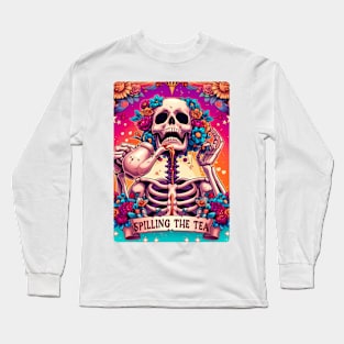 "Spilling the Tea" Skeleton Tarot Card Long Sleeve T-Shirt